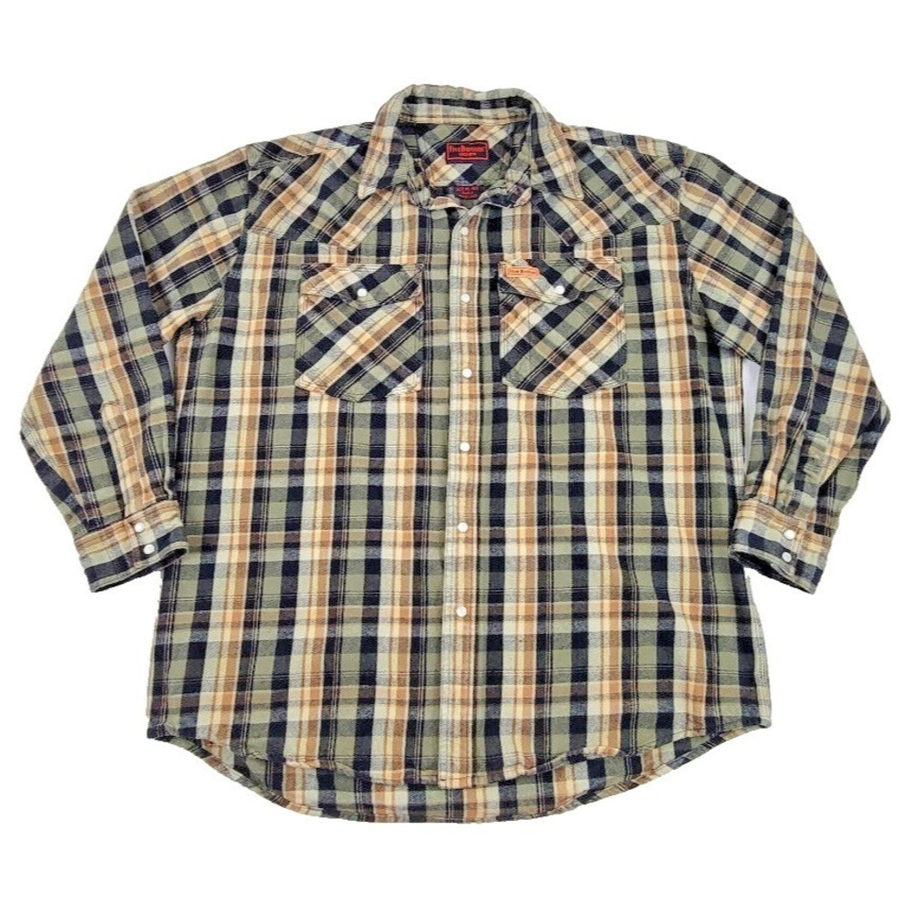 Five‎ Brother Heavyweight Flannel Pearl Snap Shirt Mens XL Plaid Black Green 388